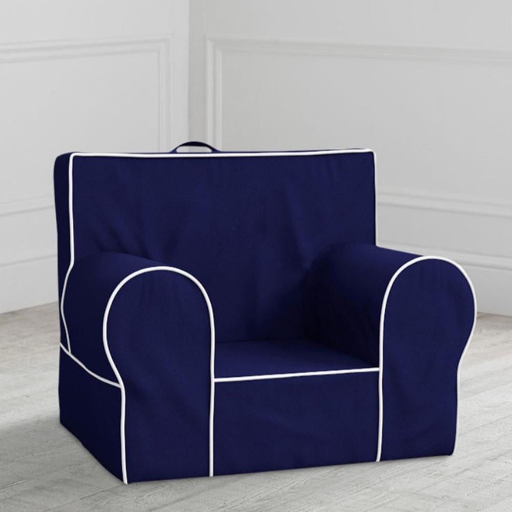 Navy Blue Armchair Cover with White Trim